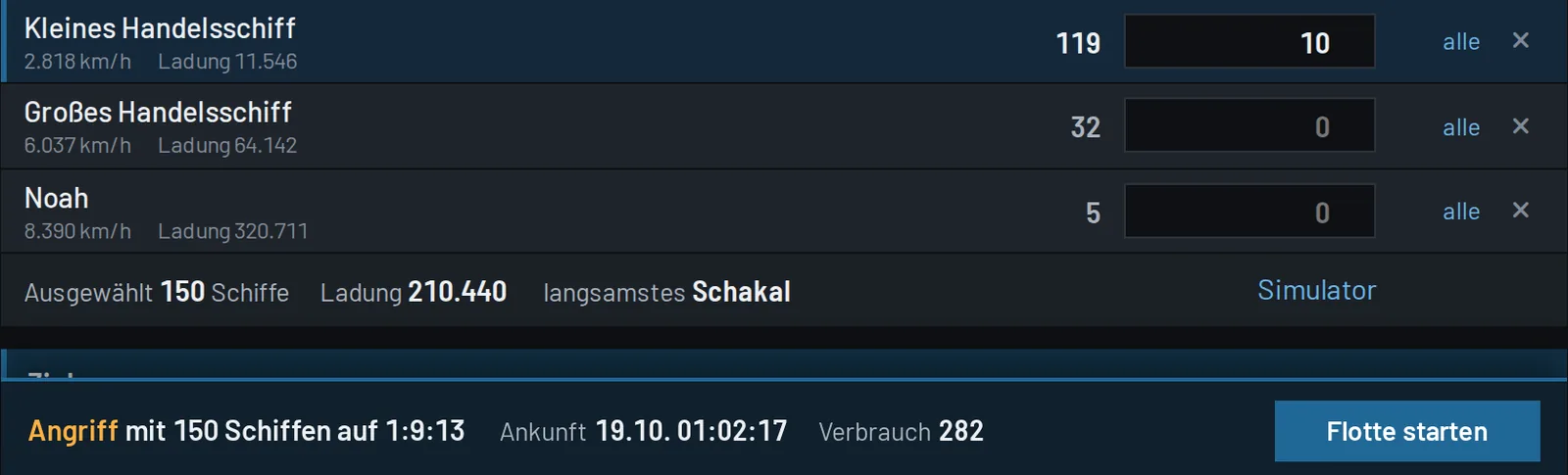 Screenshot Flottenversand mit Startleiste
